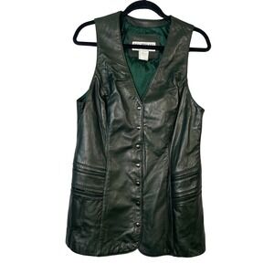 Positano Pelle‎ Genuine Leather Vest Women Medium Dark Green Made in USA